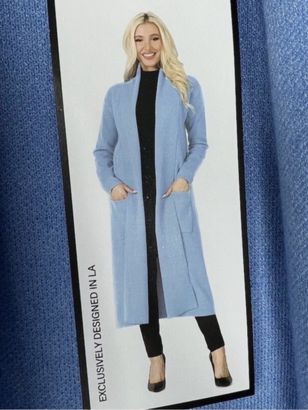 Max Studio- Blue Long Open-Front Cardigan